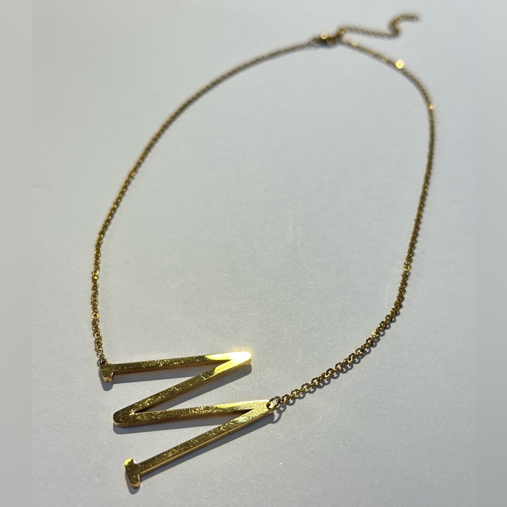 Sideways Y2K Gold Initial 'M' Necklace Asymmetrical - Picture 1 of 2